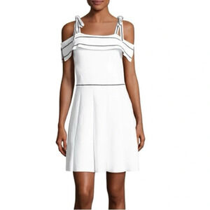 Parker Dorothy White Knit Cold Shoulder Tie Dress A-Line Stitched Design Size M